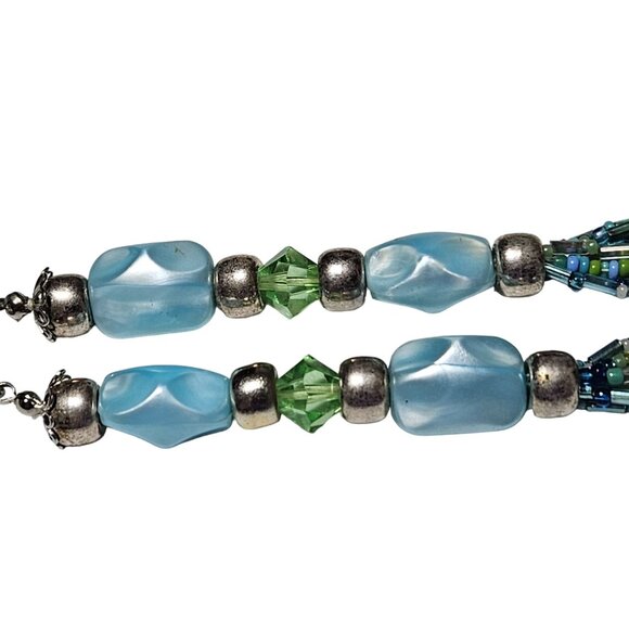 Handmade Boho Blue Seed Beaded Multi Strand Chunky Necklace Retro Fashion - Picture 4 of 7